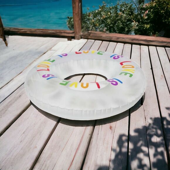 "Love Is Love" LGBTQ Pride Round Pool Float Swimming Ring Rainbow Inflatable 33” - Picture 10 of 12